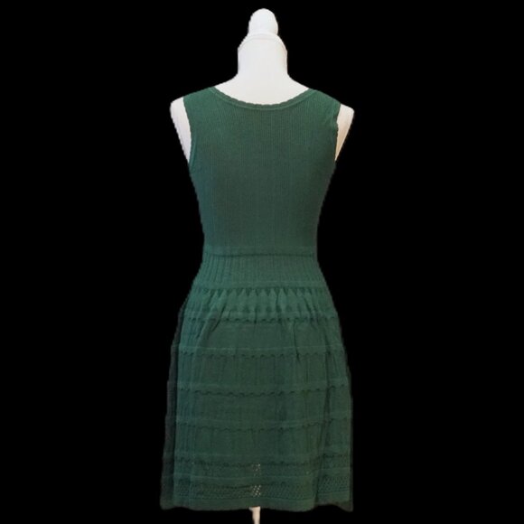 Wenrine Sleeveless Crochet Knitted Forest Green A Line Skirt Slim Mini Dress Sma - Picture 3 of 5